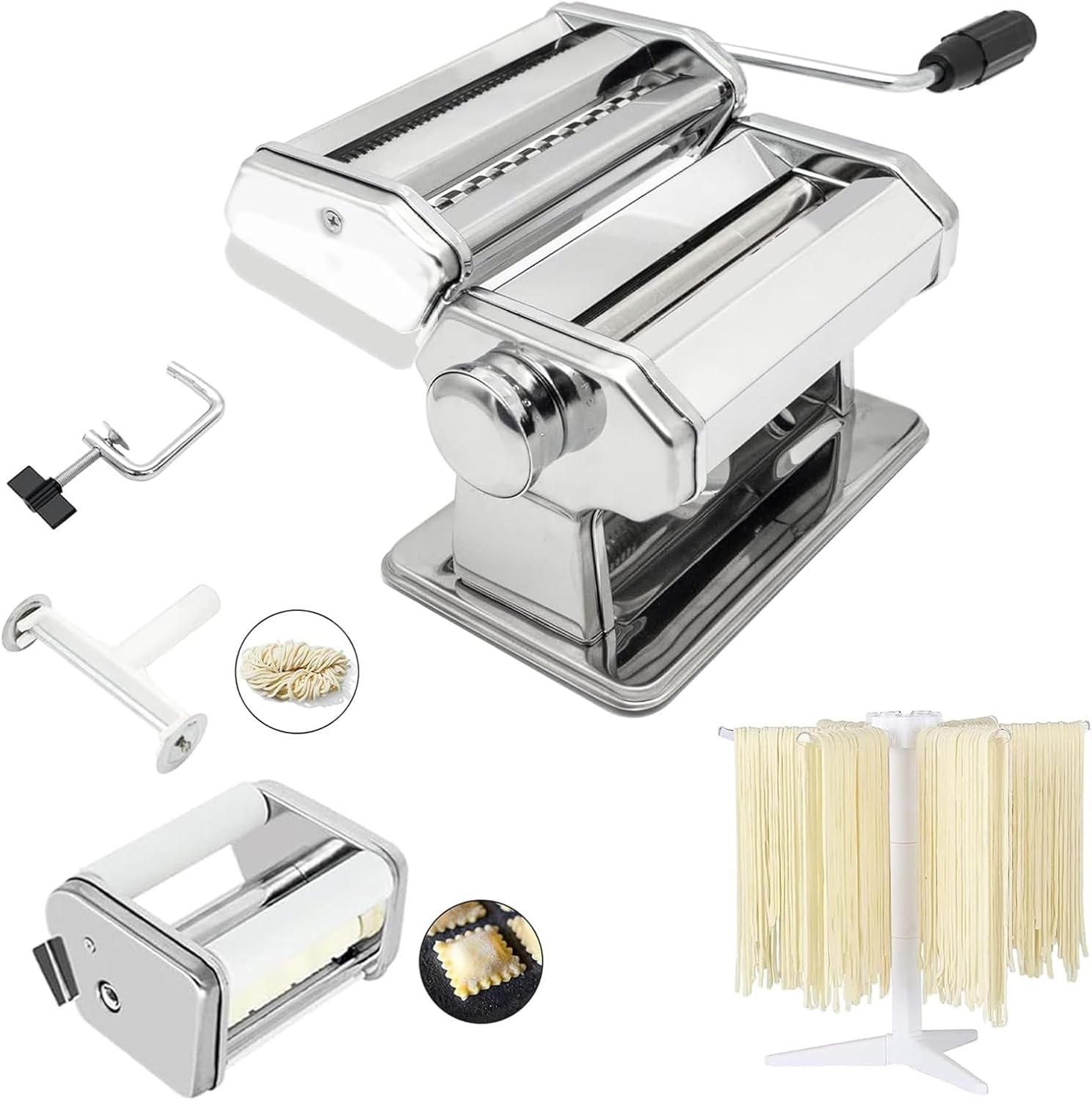 MZTOGR Manual Stainless Steel Pasta Machine - for Homemade Pasta & Ravioli