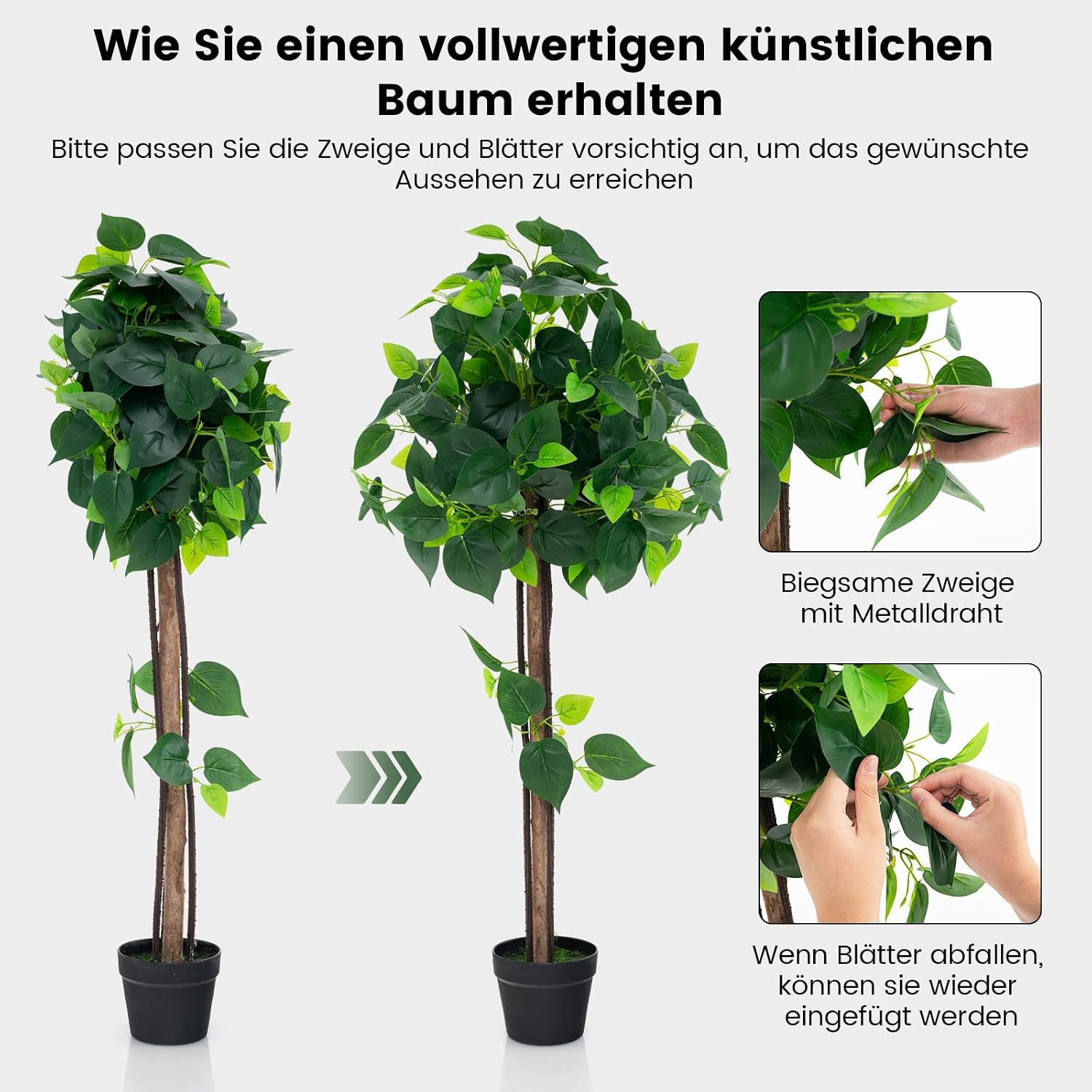 RELAX4LIFE Artificial Plant, Artificial Plant Hydrangea Tree, Green Plant 114 cm, Artificial Tree in Pot, Fake Plant, Plastic Plant, Decorative Plant for Living Room, Bedroom, Office, Housewarming – Bild 6