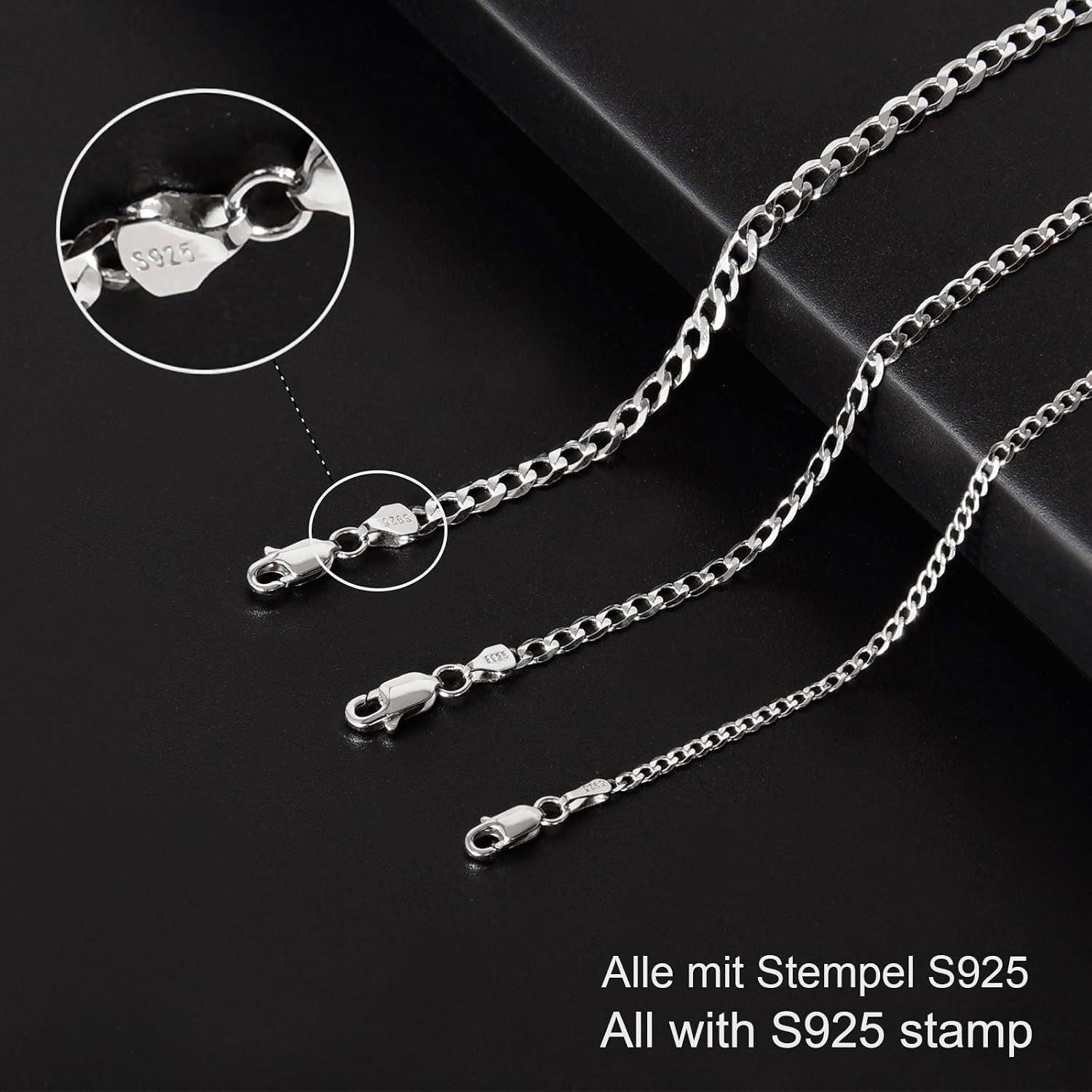 925 Sterling Silver Curb Chain Real Silver Chain for Men Women 2/3/4mm Wide Thin Super Flat Multi-Row Chain High Quality Classic Necklaces for Everyday Use 45-65cm – Bild 3