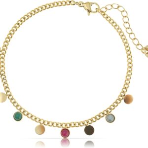Made by Nami Boho Women's Gold Bracelet with Colourful Gemstone Pendants Made of Surgical Stainless Steel 16 + 3 cm Hypoallergenic Waterproof Jewellery Friendship Bracelets