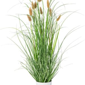 Artificial Grass in White Pot 60 cm with Real Dried Fronds I Artificial Goat Grass in Pot I Decorative Reed Grass for Indoor I High-Quality & Decorative Artificial Plant