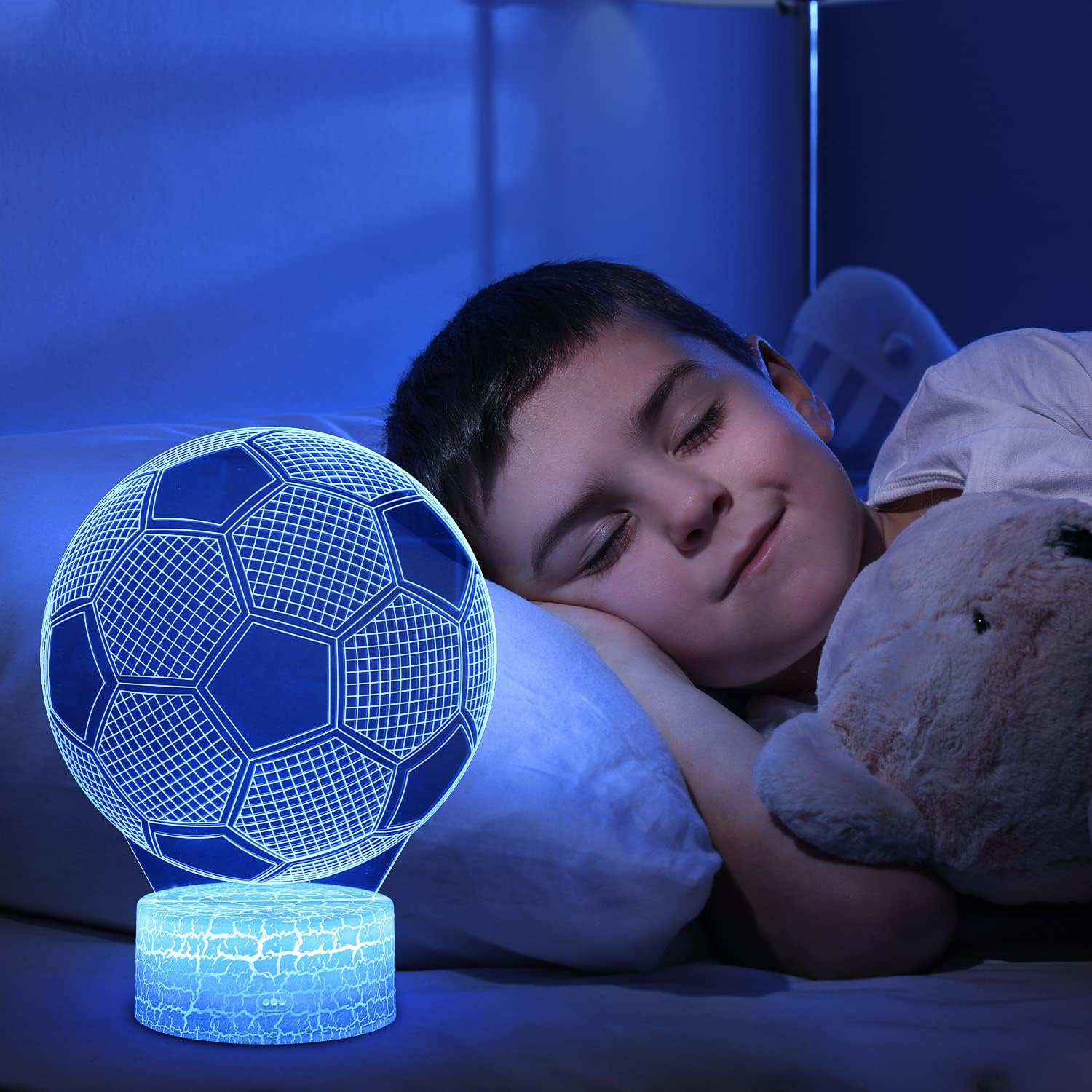 Football Gifts Boys Girls QIANLAINIAO Easter Gifts Children Communion Easter Gift Boy 5 6 7 8 9 10 11 12 1314 Years, 3D Football Night Light Room Decoration Optical Illusion Lamp 16 Colours – Bild 6