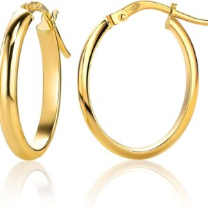 PRINS JEWELS PRIO141 Oval Hoop Earrings 14 Carat 585 Yellow Gold 3 x 20 mm