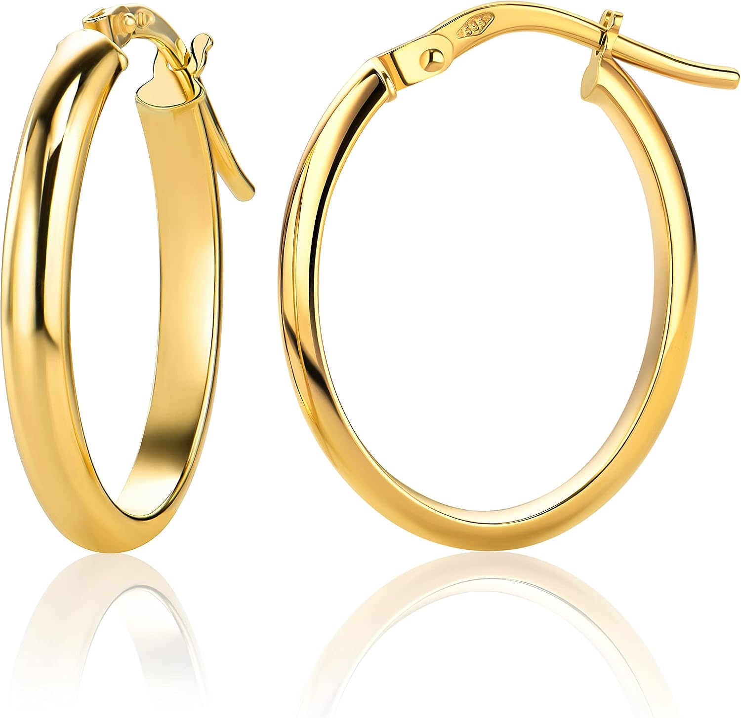 PRINS JEWELS PRIO141 Oval Hoop Earrings 14 Carat 585 Yellow Gold 3 x 20 mm