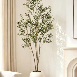 210 cm Artificial Olive Tree with White Pot, Large Artificial Plant