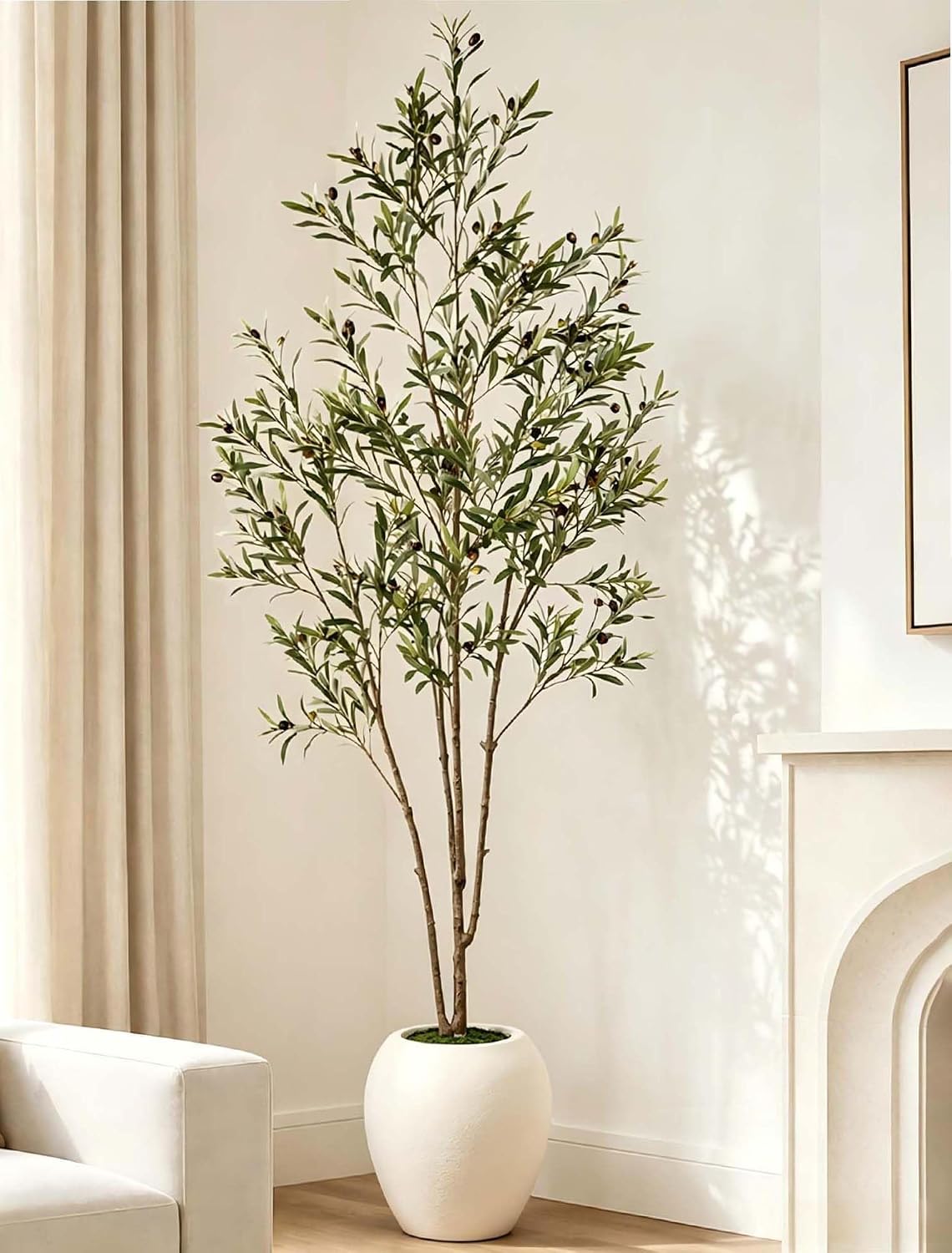 210 cm Artificial Olive Tree with White Pot, Large Artificial Plant