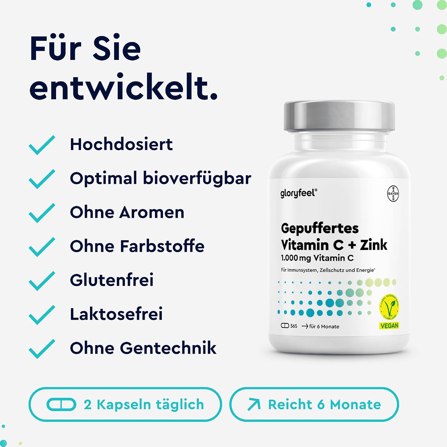Vitamin C 365 Capsules - High Dose with 1000mg + 20mg Zinc – Bild 5