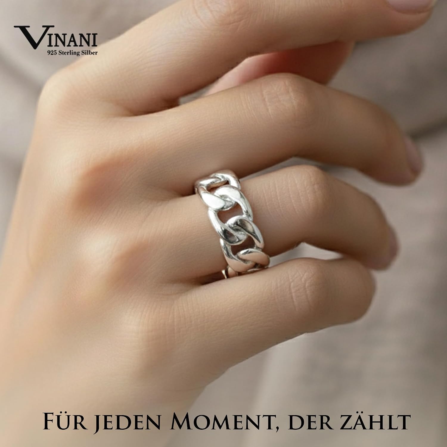 Vinani Ring Design Curb Chain Intertwined Solid Shiny Sterling Silver 925 2RLA – Bild 4