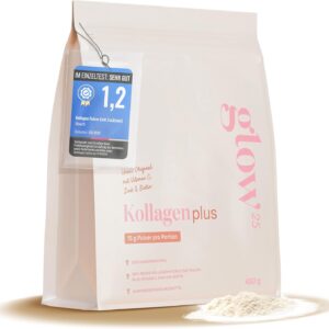 Glow25® Collagen Plus Powder [450g] – Collagen Hydrolysate with Vitamin C, Zinc and Biotin – Peptides Type 1 and 3 – Good Solubility – Neutral