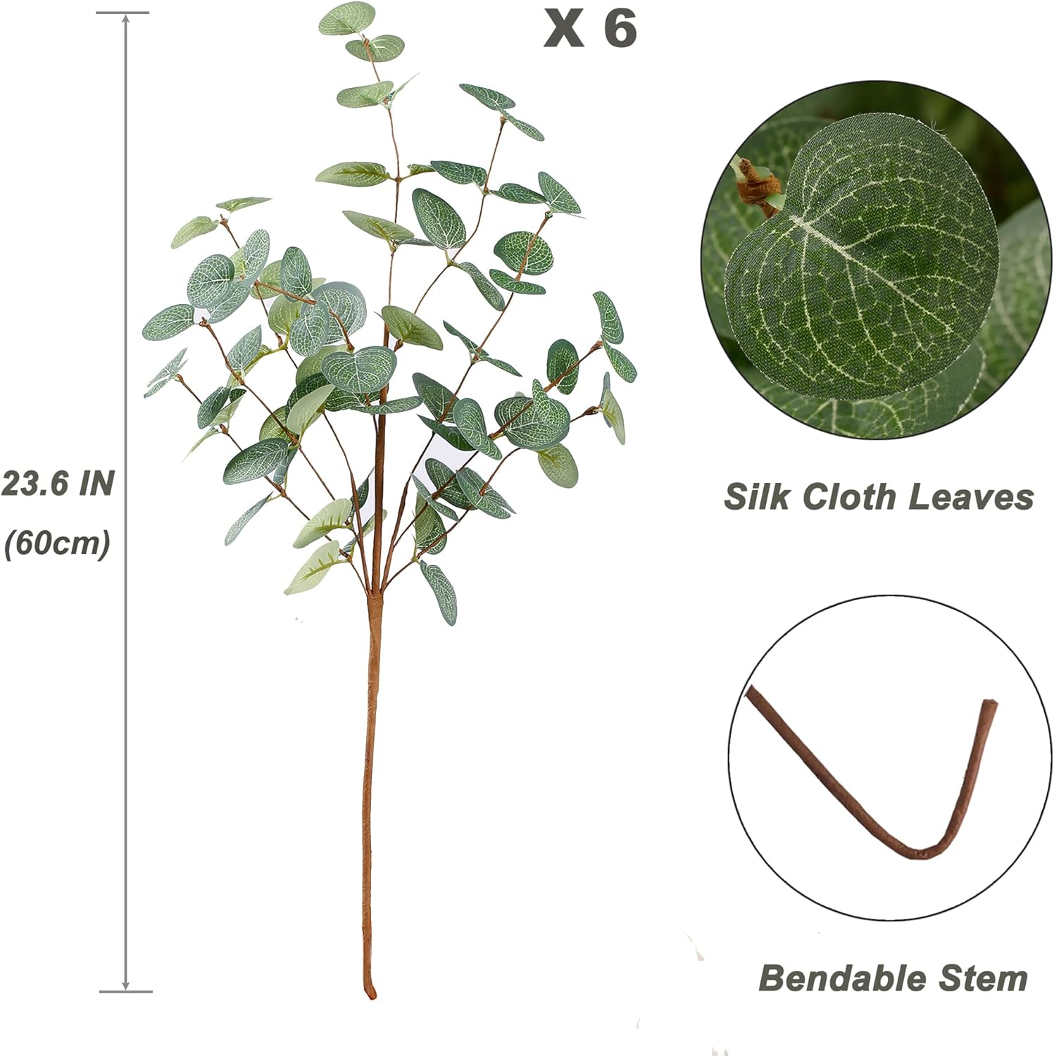HNVNER 6 Bundles Artificial Eucalyptus Branches and Leaves - Realistic Green Plant for Wedding, Home Party, Decoration, Table Decoration, Flower Arrangement – Bild 3