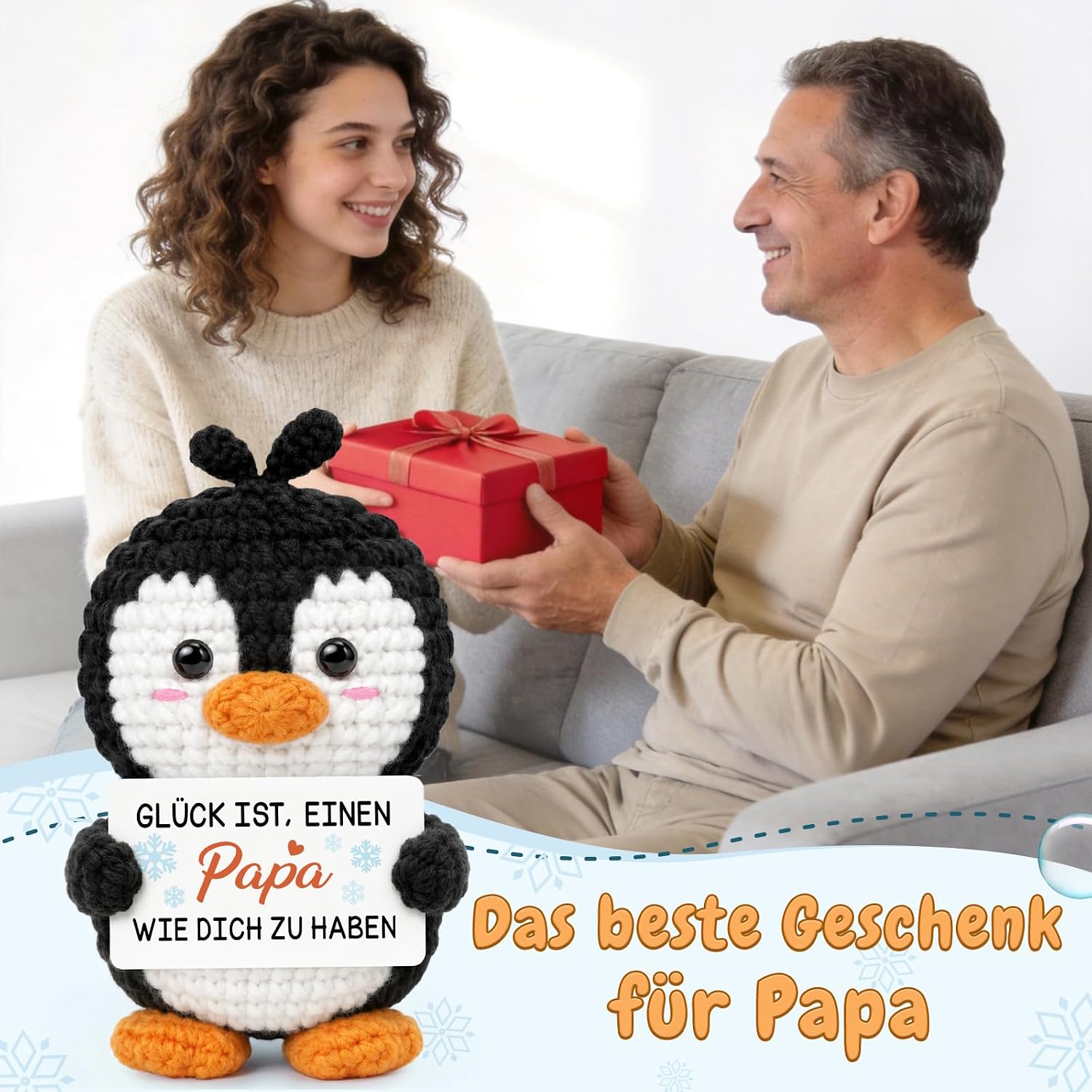 Vetbuosa Dad Gift, Hand Crocheted Penguin, Pocket Hug Penguin – Bild 2