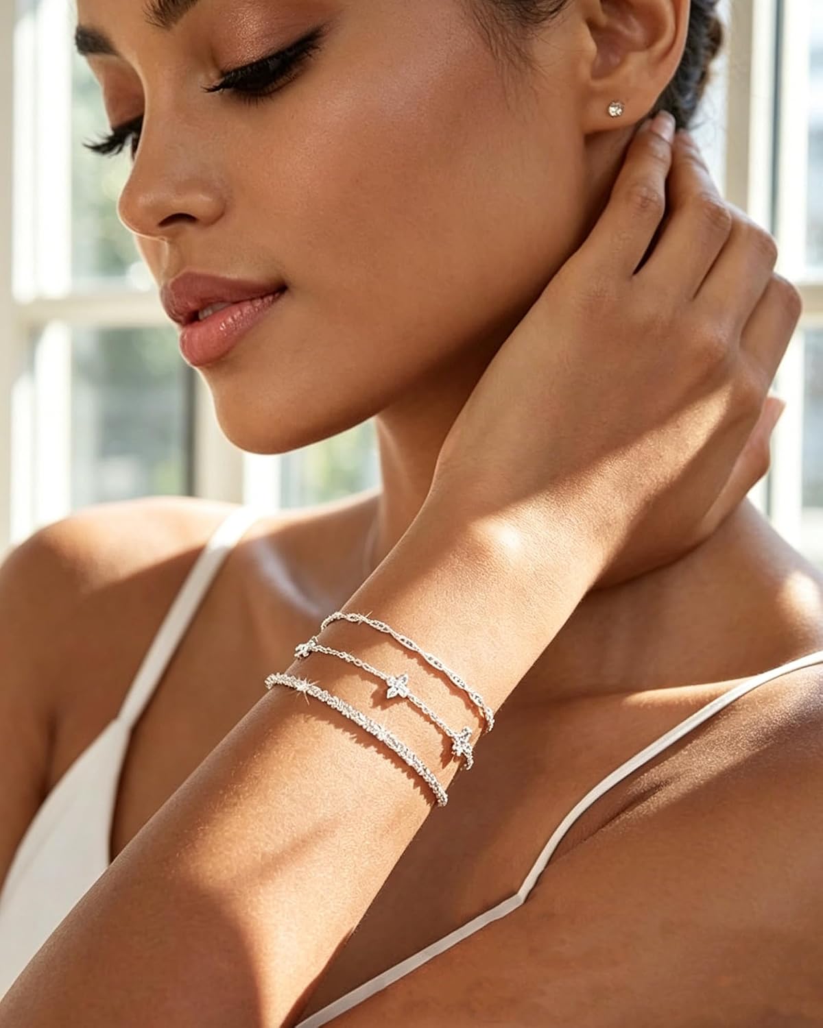 Women's Bracelet 3-Piece Set Silver 925 Sterling Silver Adjustable Silver Jewellery Nickel and Lead Free Suitable as a Birthday Gift for Women and Girls – Bild 3