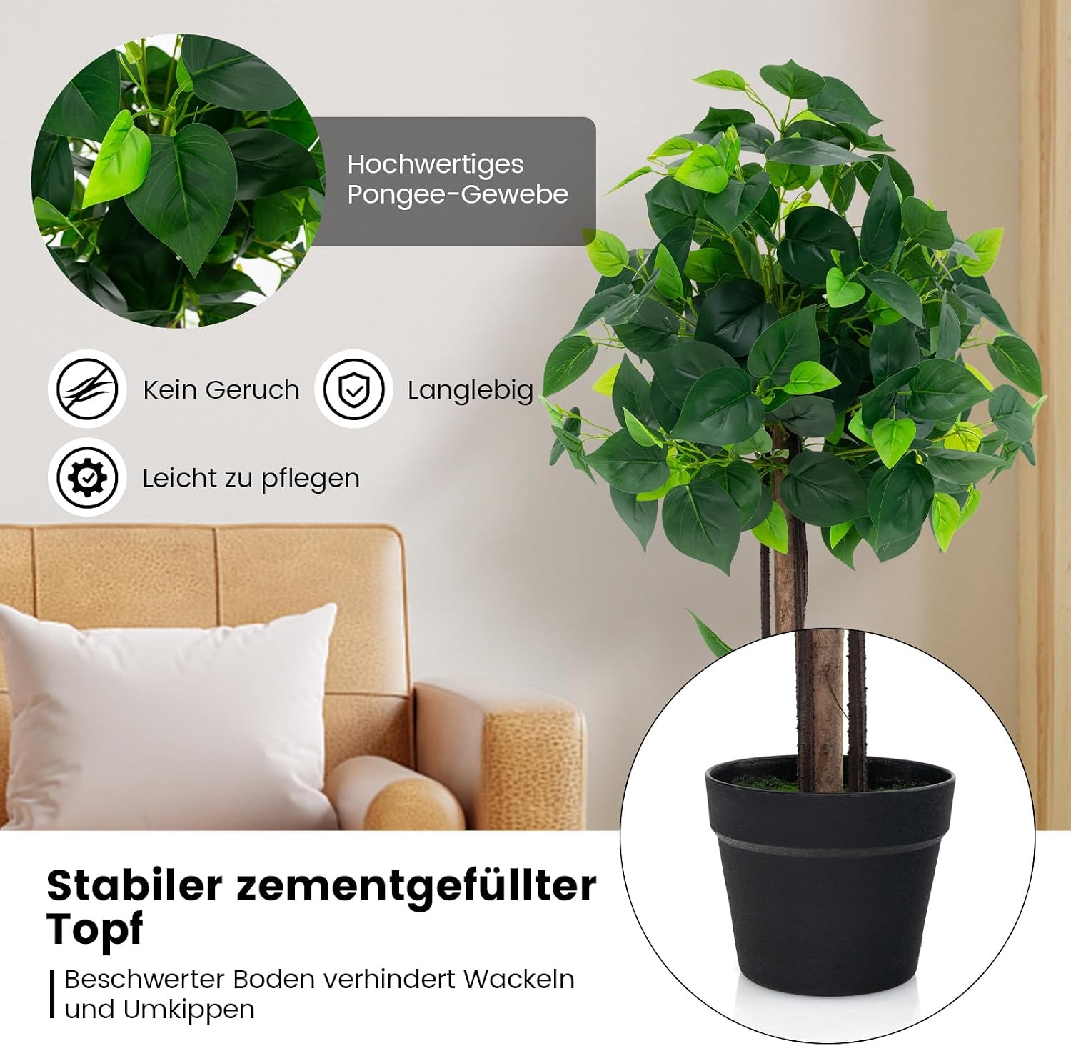 RELAX4LIFE Artificial Plant, Artificial Plant Hydrangea Tree, Green Plant 114 cm, Artificial Tree in Pot, Fake Plant, Plastic Plant, Decorative Plant for Living Room, Bedroom, Office, Housewarming – Bild 3