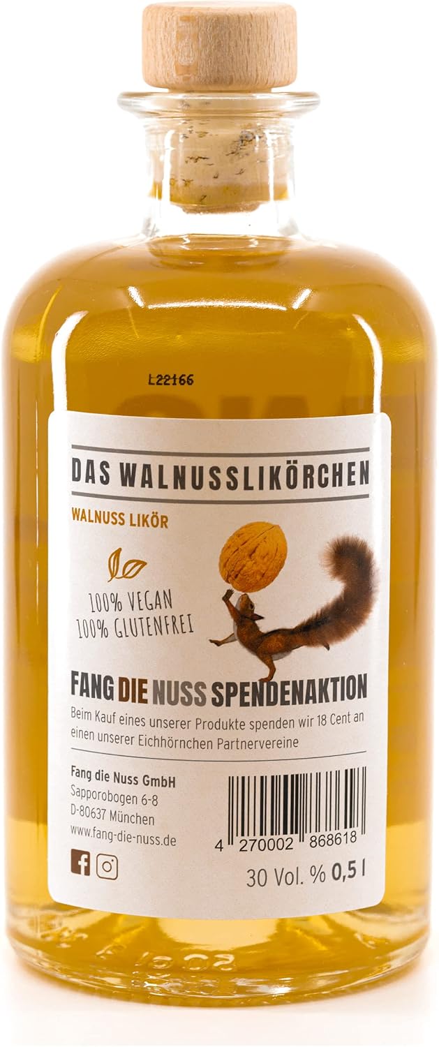 Fang die Nuss! Premium Walnut Liqueur Intensive Strong 30% Vol. Alcohol Tested by Squirrels from the Region Walnut Brandy 0.5 L Enjoy and Do Good – Bild 5