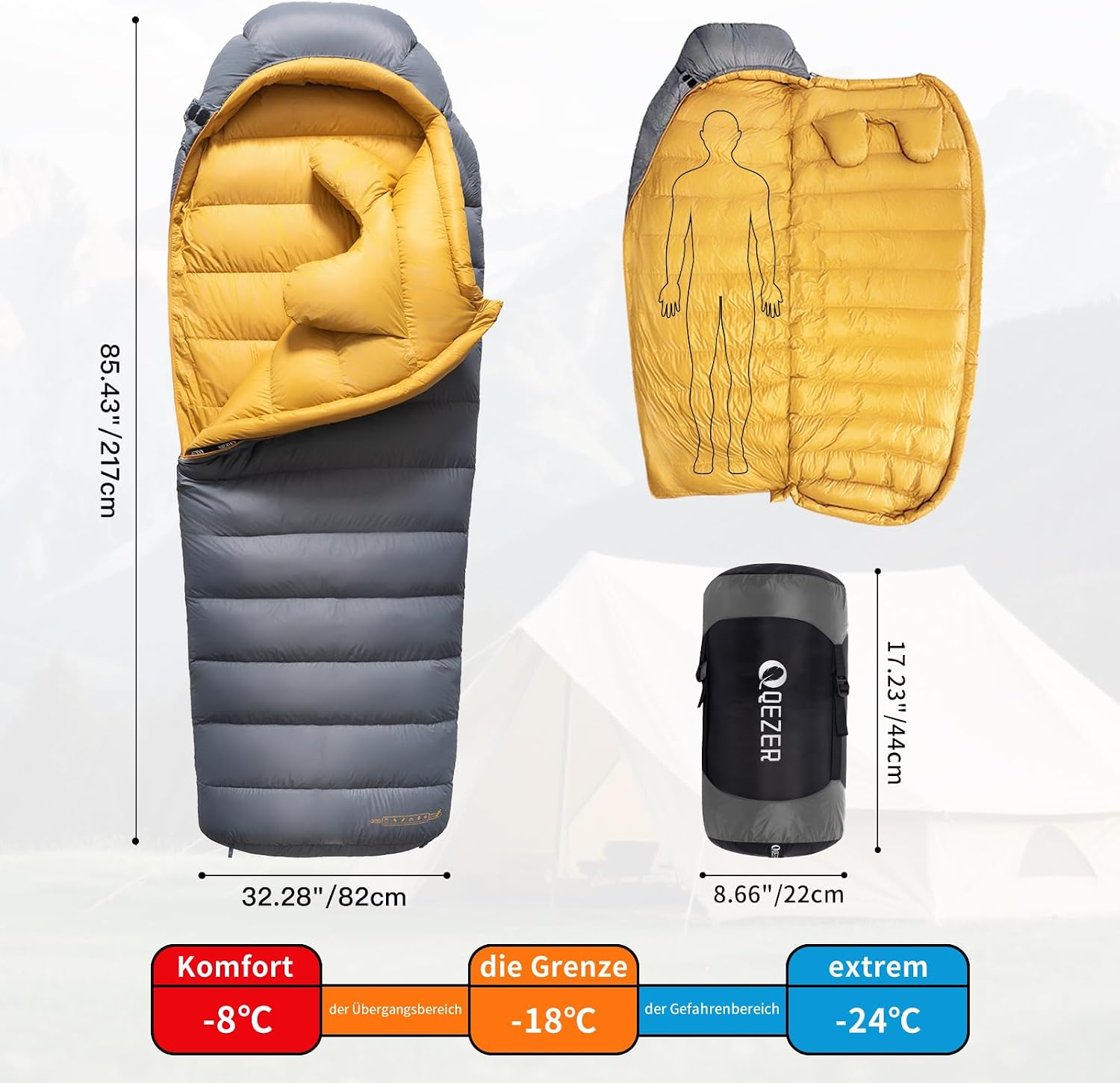 Down sleeping bag has a graphene lining and a 620FP filling power of duck down, 4-season sleeping bag, ultra-light, suitable for hiking, camping and mountaineering – Bild 2
