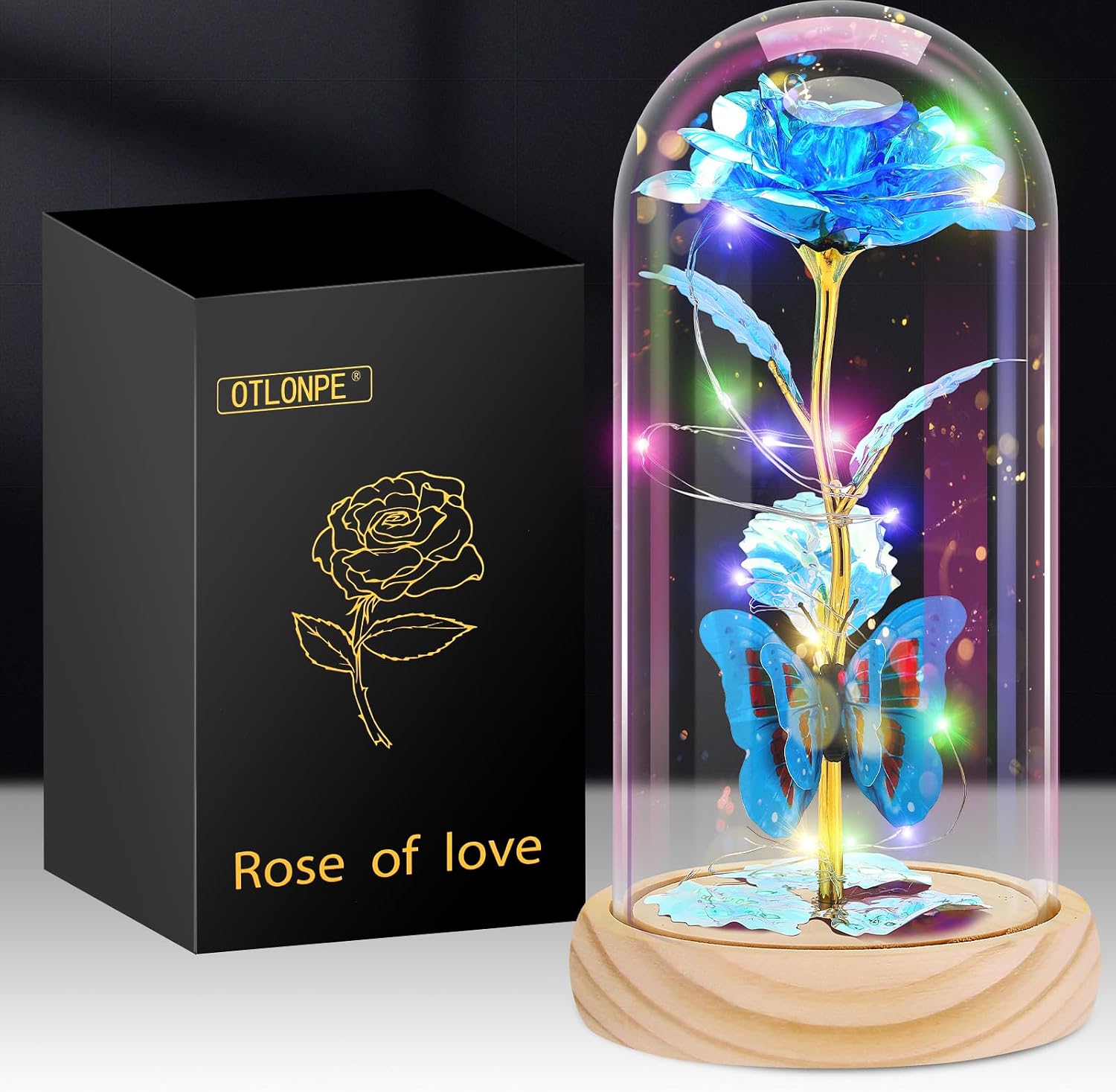Otlonpe Gifts for Women, Eternal Glass Rose, Personalised Birthday Gift for Women, Girlfriend, Mum, Grandma, Wife, Valentine's Day, Christmas, Mother's Day