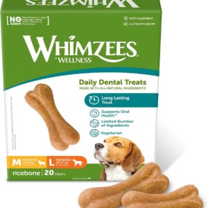 WHIMZEES Reisknochen M/L, 20 Stück – Zahnpflege, Größe M/L