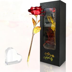 Red Gold Plated Rose 24K Eternal Rose Silk Flowers with Gift Box & Stand for Birthday Girlfriend Mother’s Day Wedding Christmas Anniversary Thanksgiving Day