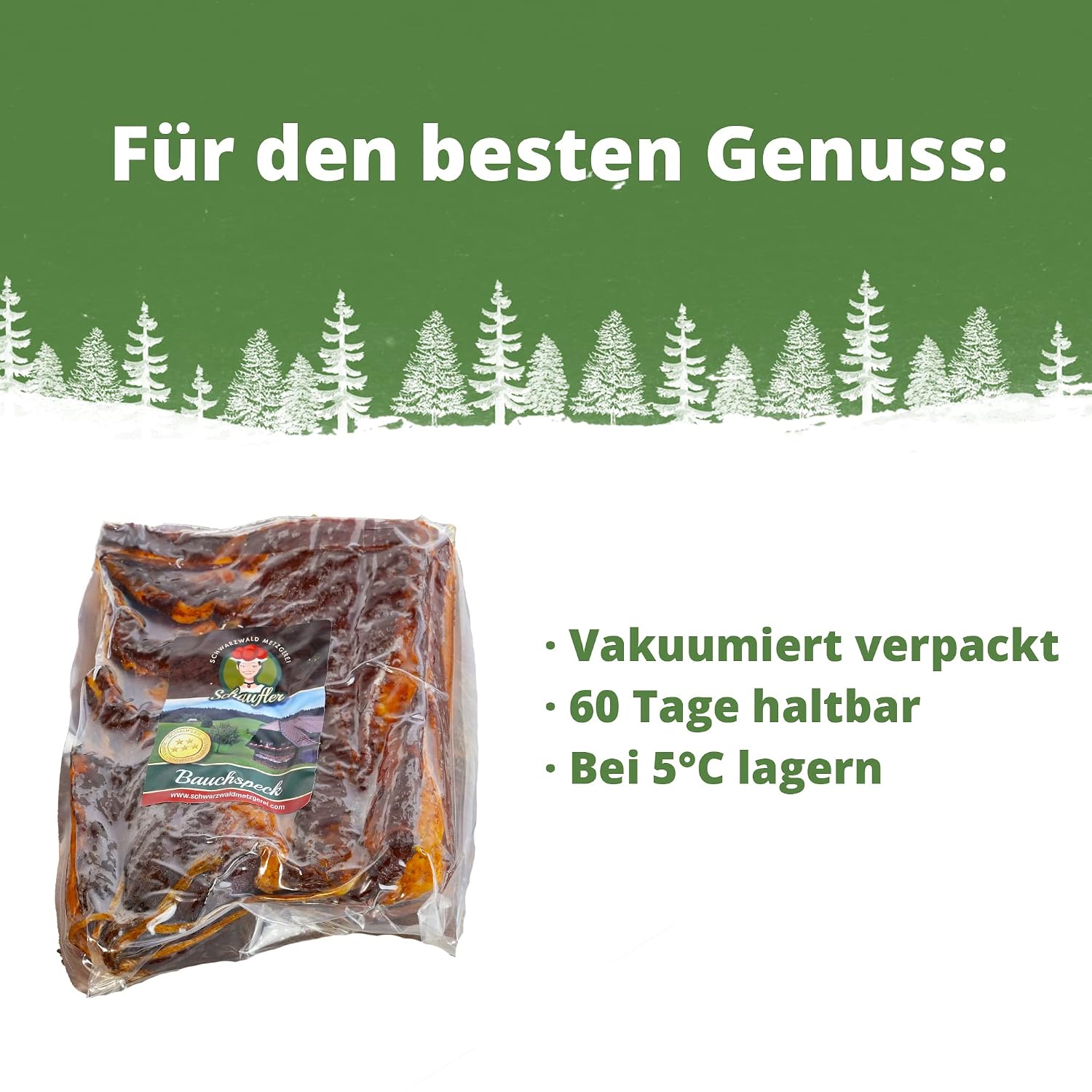 Black Forest Butcher Shop - Black Forest Belly Bacon in One Piece with Hearty Smoky Aroma - 1000 g Bacon from the Belly for Salads, Scrambled Eggs, Green Beans, Carbonara and Much More – Bild 3
