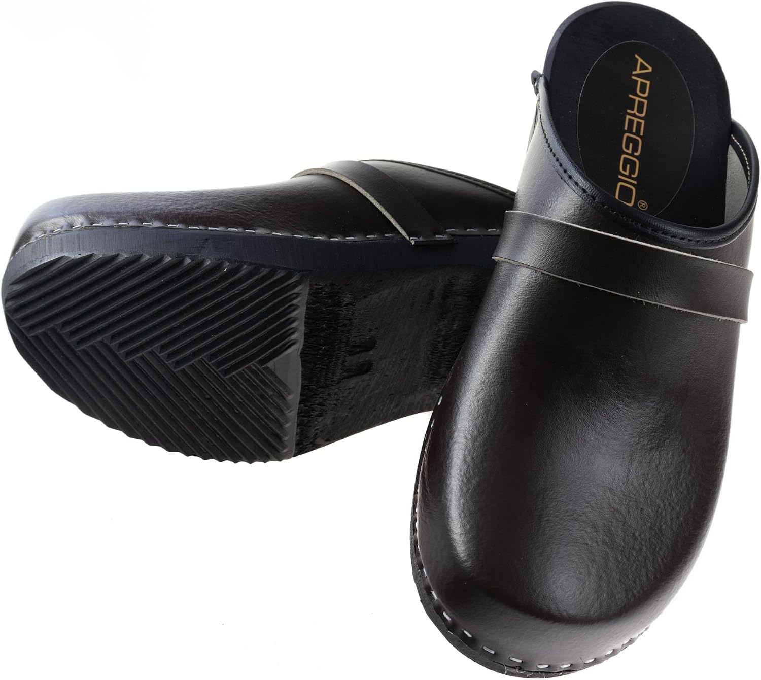 APREGGIO Men's Leather Clogs - Comfortable Wooden Shoes, Practical Garden Clogs 40/47 EU – Bild 5