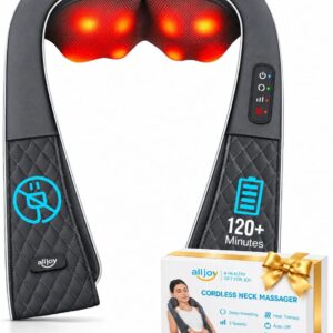 ALLJOY Wireless Neck Massager with Heat, Shiatsu 4D Deep Kneading Massage