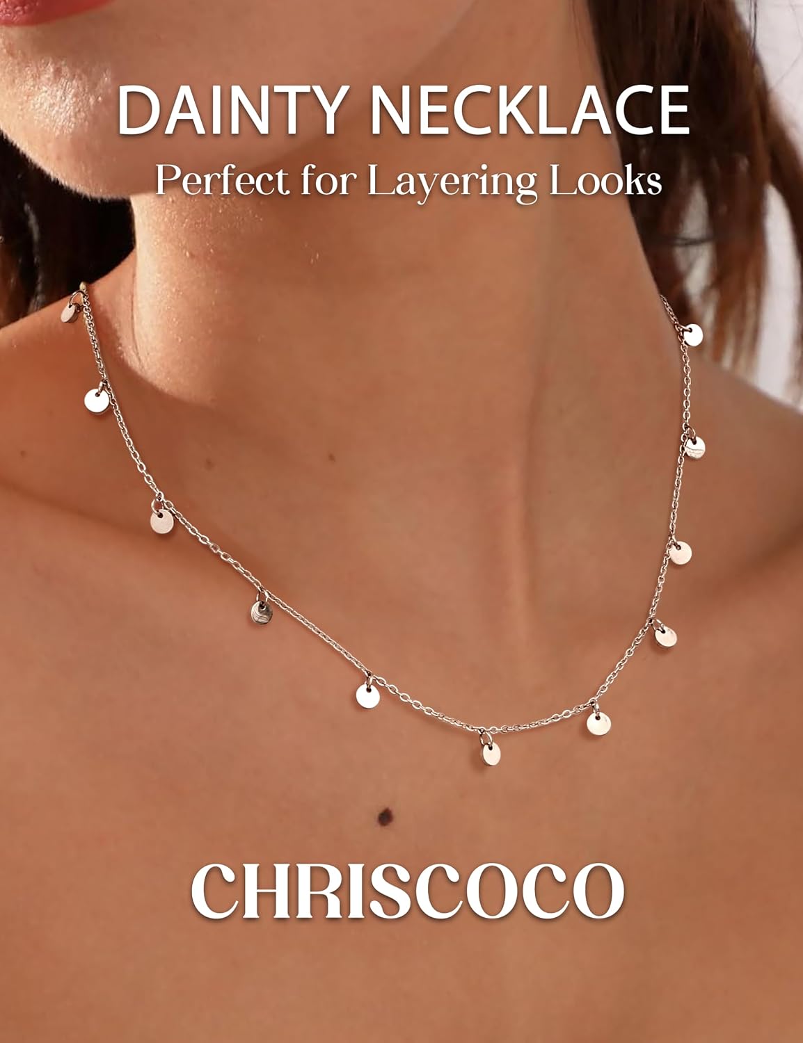 Chriscoco Women's Layering Necklace Gold / Silver 14 K Gold-Plated Stainless Steel Chain with Coin / Heart Pendant Waterproof Adjustable Gold Chain Silver Chain Pack of 3 – Bild 3