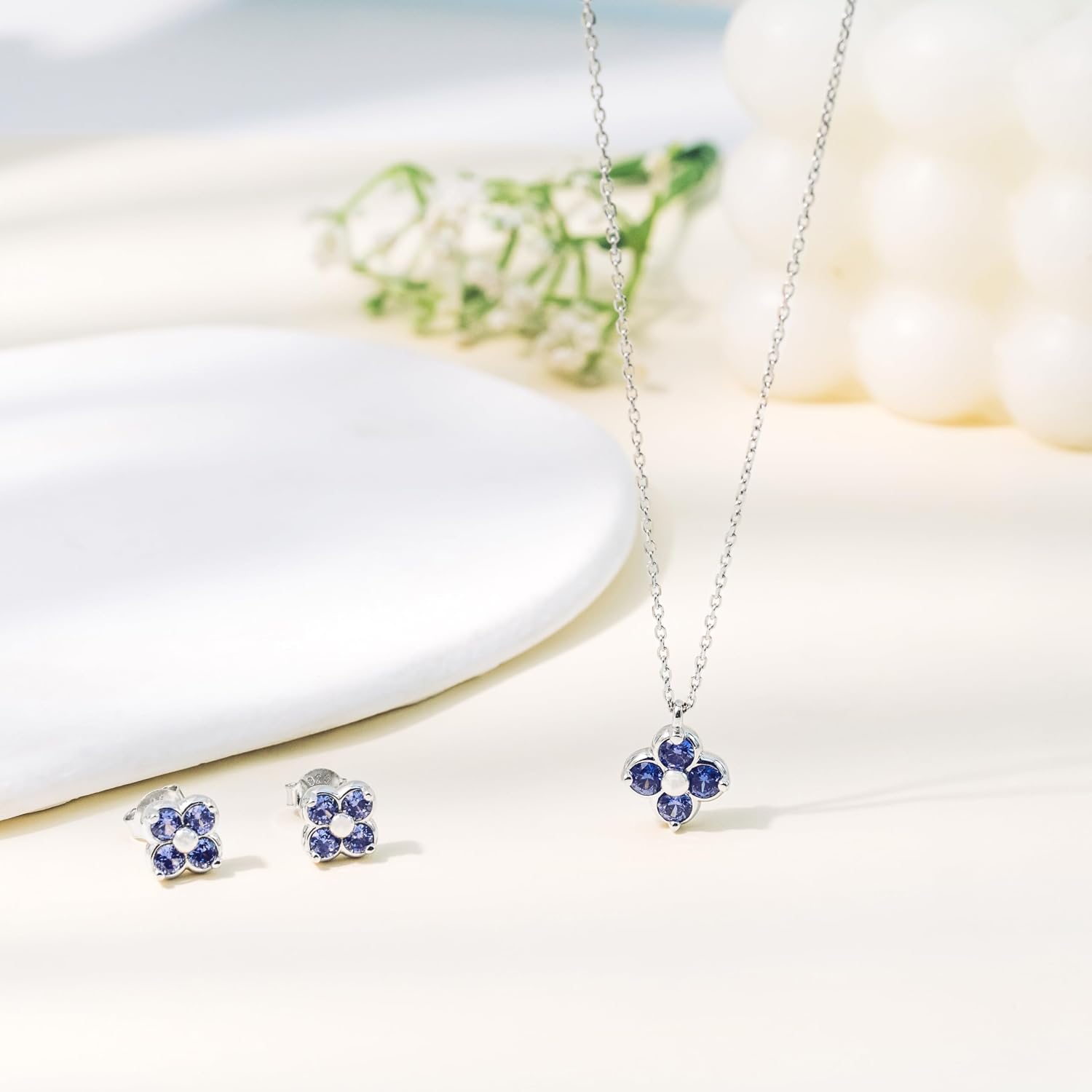 Women's Clover Birthstone Jewellery Set in 925 Sterling Silver – Bild 4