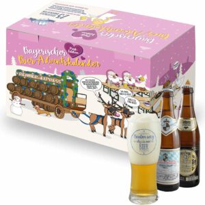 Bavariashop Beer Advent Calendar 2025, 23 x Beer from Bavaria Including Tasting Glass, Gift Idea for Men and Women, Gift Box in Pink Edition