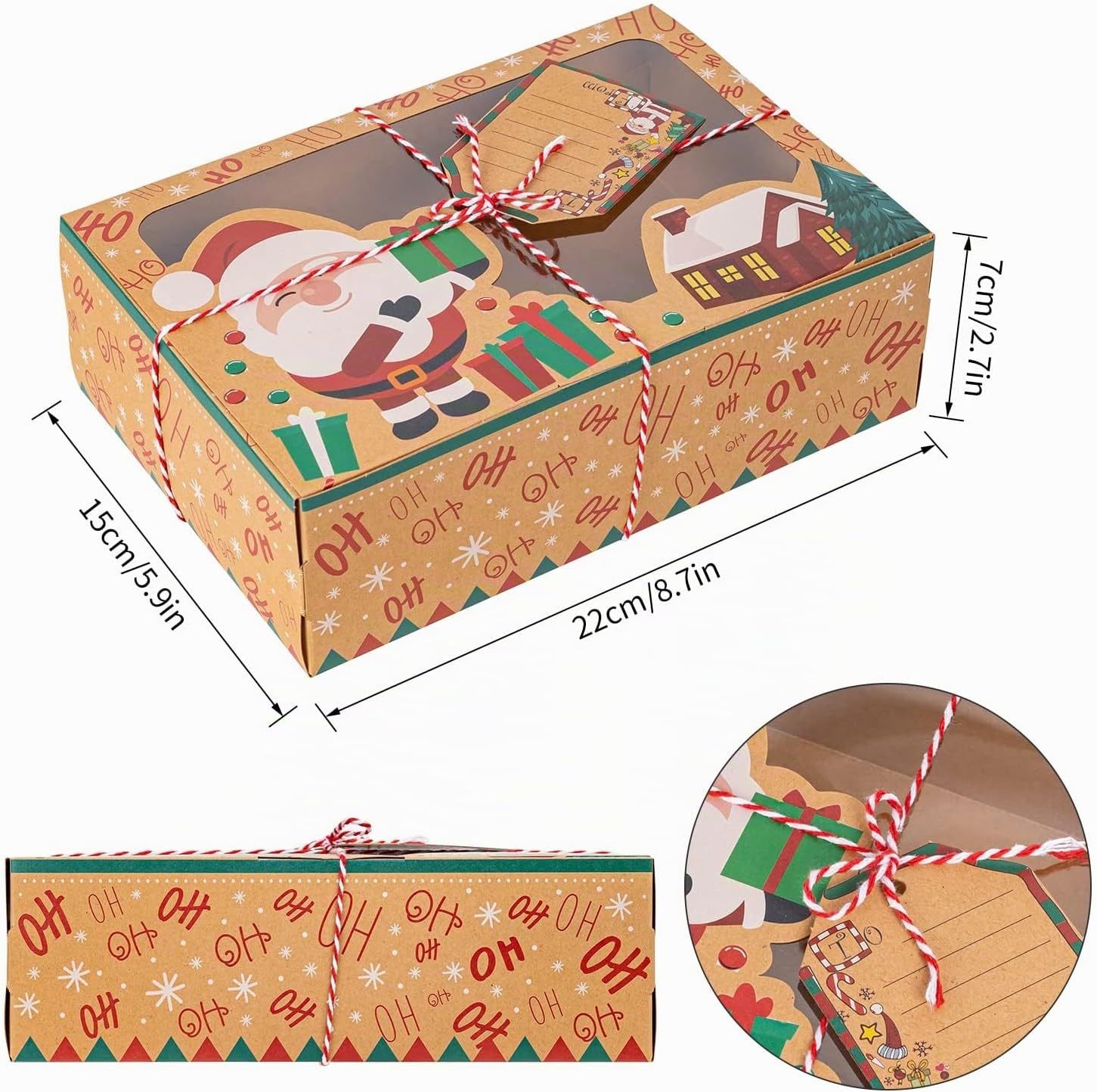 Pack of 12 Christmas Biscuit Boxes, 3 Different Design Biscuits Packaging, Christmas Box, Biscuit Box, Cake Boxes with Viewing Window for Bakery, Chocolate, Chocolate Box Packaging – Bild 2
