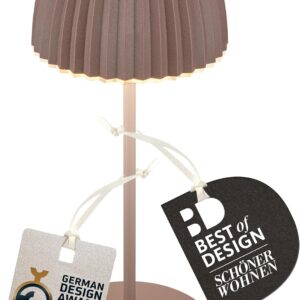 BRILONER Riffle Mini LED Table Lamp, Wireless, IP44, with Light Edge, Touch Dimmer, Replaceable Battery, Bedside Lamp, Battery-Operated, German Design Award Winner 2025, 8.5 x 20 cm, Umbrasand (Brown)