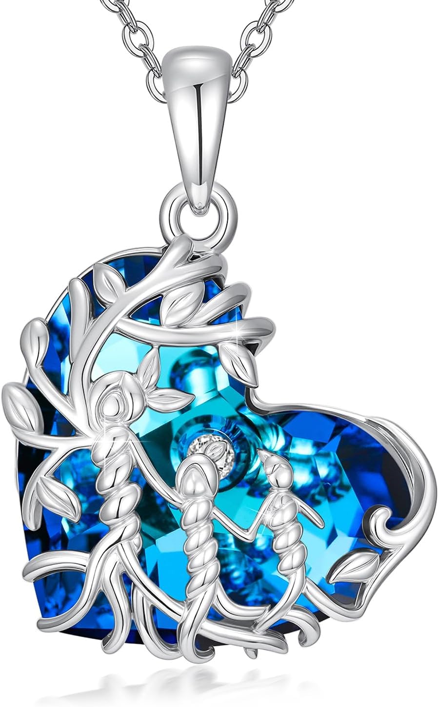 Women's Tree of Life Necklace 925 Sterling Silver Mother Children Daughter Son Tree of Life Family Heart Pendant Jewellery Gifts for Mum Girls