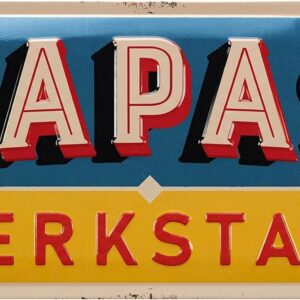LANOLU Tin Sign Papas Workshop - Sign Papas Service - Birthday Gift or Father's Day Gift Sign for Dad - Funny Retro Decoration with Saying 17 x 34 cm
