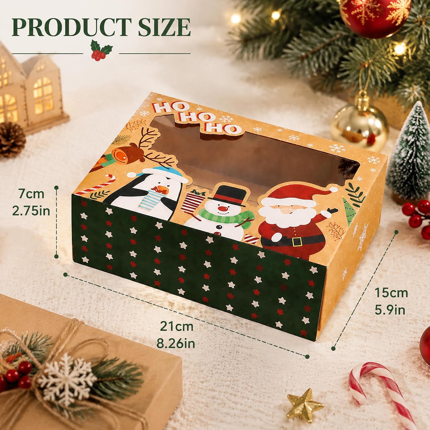 Pack of 12 Christmas Biscuit Boxes with Window Made of Kraft Paper – Bild 2
