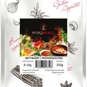 Coarse Mettwurst Spice, Pepper Bag Coarse Tea Sausage Braunschweiger Spice Preparation without Additives Bag: 250 g