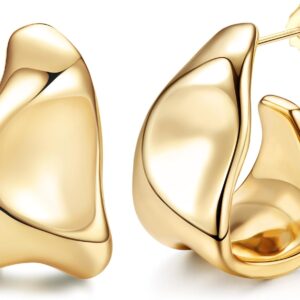 Adramata Earrings Silver 925 Hoop Earrings 14K Gold-Plated Earrings Hanging Hypoallergenic Open Hoop Earrings Gold Drop Earrings Chunky Statement Earrings Silver Gold Earrings for Women Gold Jewellery
