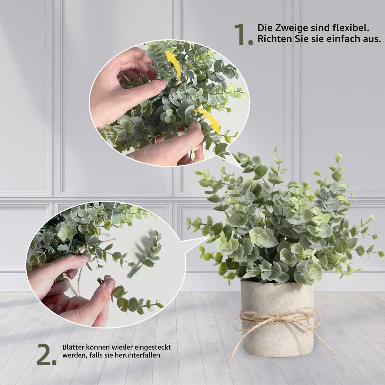 YVONNEYI 4 Small Artificial Plants in Pot - Eucalyptus, Rosemary & Grass – Bild 5