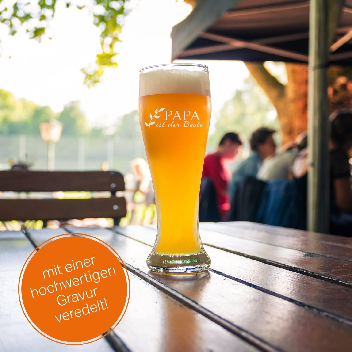 Wheat Glass Papa ist der Beste Beer Glass 0.5 L with Laser Engraving Gift for Father's Day, Birthday, Christmas, Motif Zweig Papa ist der Beste – Bild 5