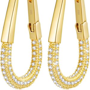 Women's 925 Silver Hoop Earrings, 14K Gold-Plated Earrings, Gold Hoop Earrings, Hypoallergenic Cubic Zirconia Earrings, Jewellery Gifts