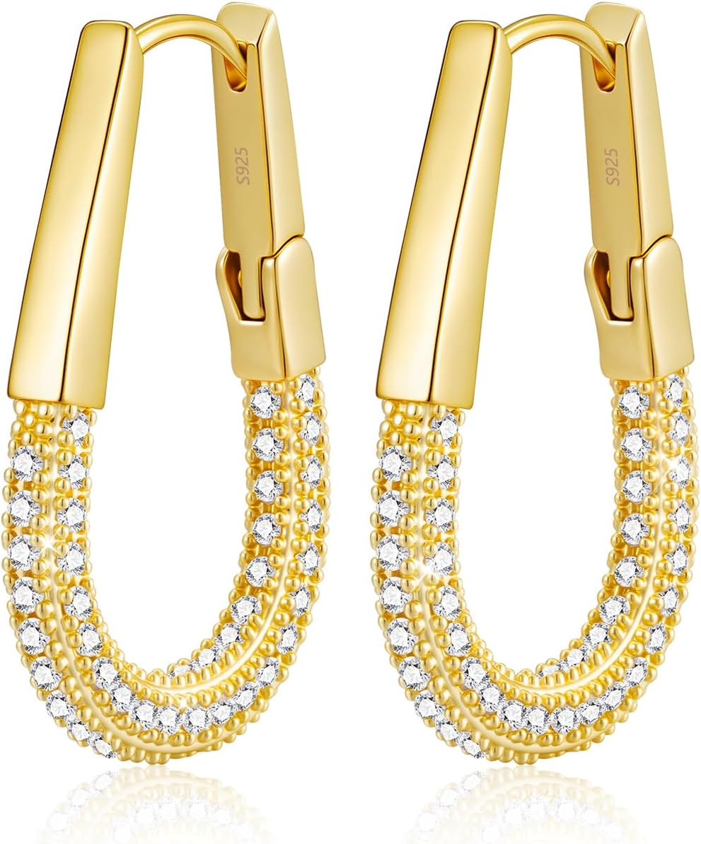 Women's 925 Silver Hoop Earrings, 14K Gold-Plated Earrings, Gold Hoop Earrings, Hypoallergenic Cubic Zirconia Earrings, Jewellery Gifts