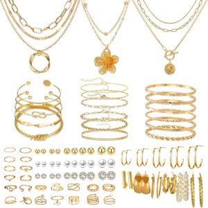 70 Pieces Jewellery Gold Jewellery Sets for Women, Jewellery Set Gold, Jewellery Set Women, Earrings Set, Rings, Fashion Jewellery Set, Jewellery Set for Gifts Birthday Valentine’s Day