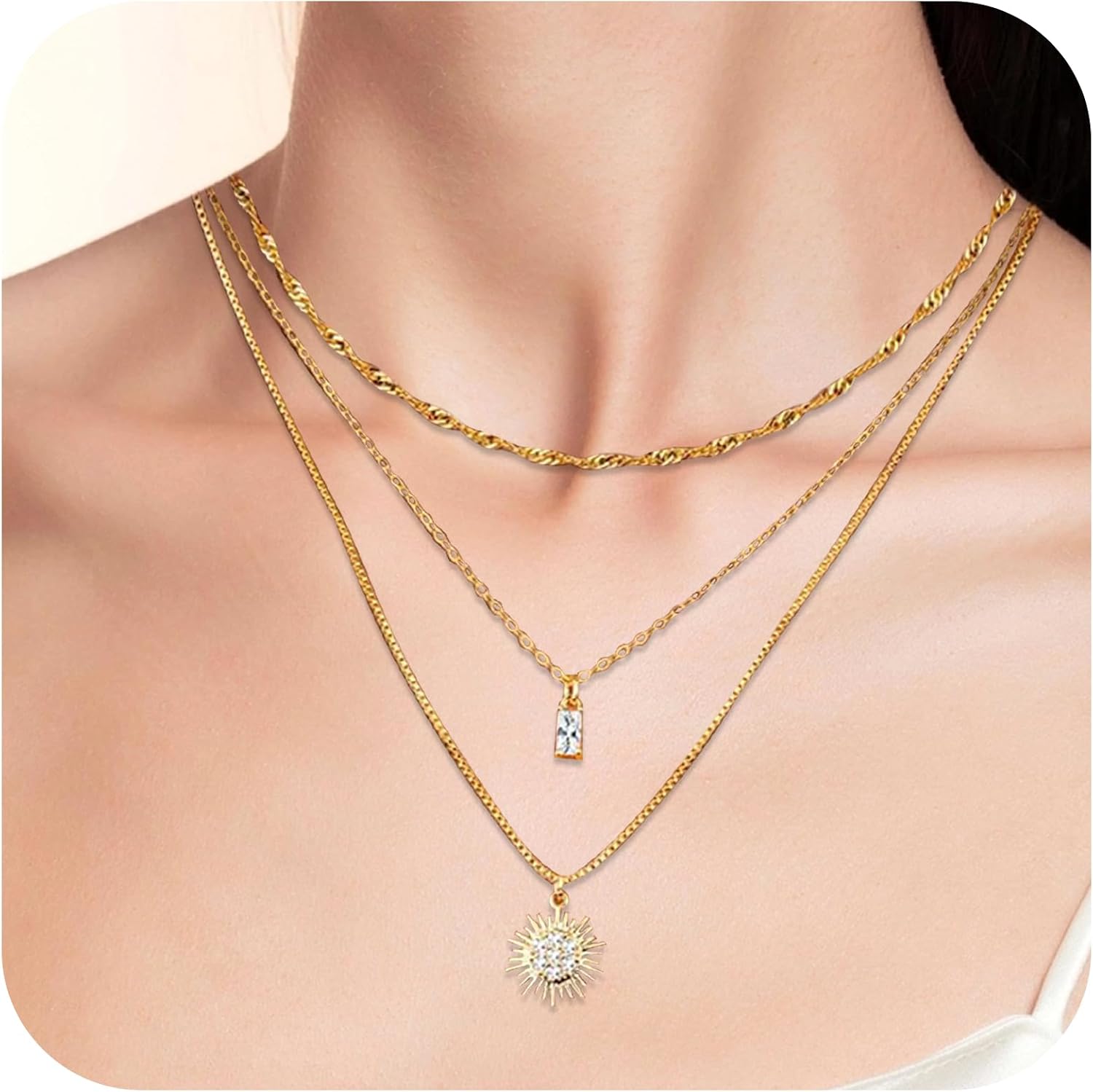 JSTHHTT 3-Pcs Layering Necklace, Gold Chain with Adjustable Round Pendant Chain, Women's Jewellery – Bild 2