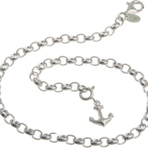 Anklet Silver (Pea Chain) with Anchor Pendant – 4 mm Width, Choice of Length 23 cm – 30 cm – Genuine 925 Silver