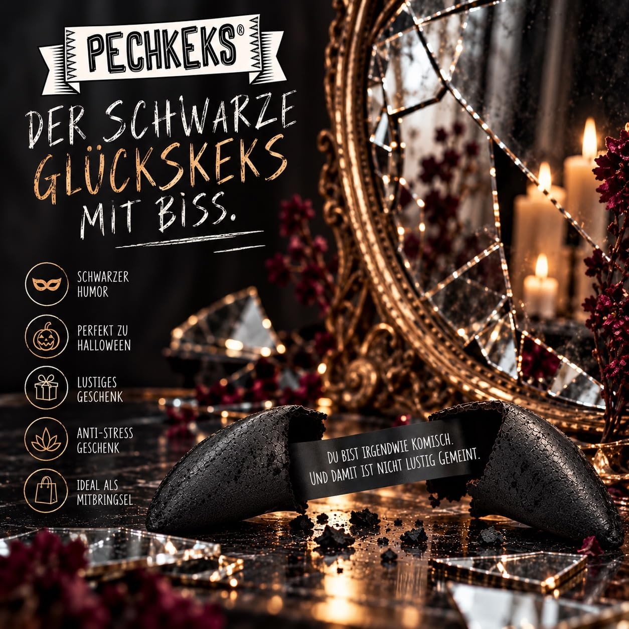 Pechkeks Lucky Biscuits Pack of 15 – for Handling and Inserting Black Biscuits – Black Humour The Dark Twin of Lucky Biscuit – Bild 3