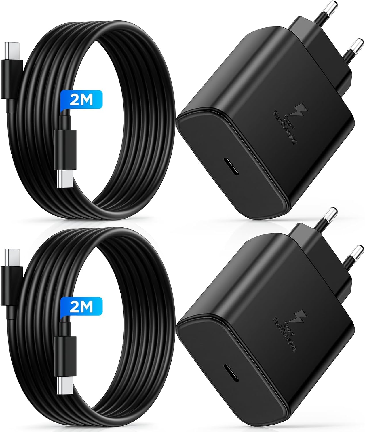 45 W USB C Charger for Samsung, 2 Pack Mobile Phone Quick Charger with 2 m Charging Cable, Type C Fast Charger for Samsung Galaxy S26 S25 S24 S23 Ultra 5G A56, iPhone 17 16 15.45 W Charger Super Fast
