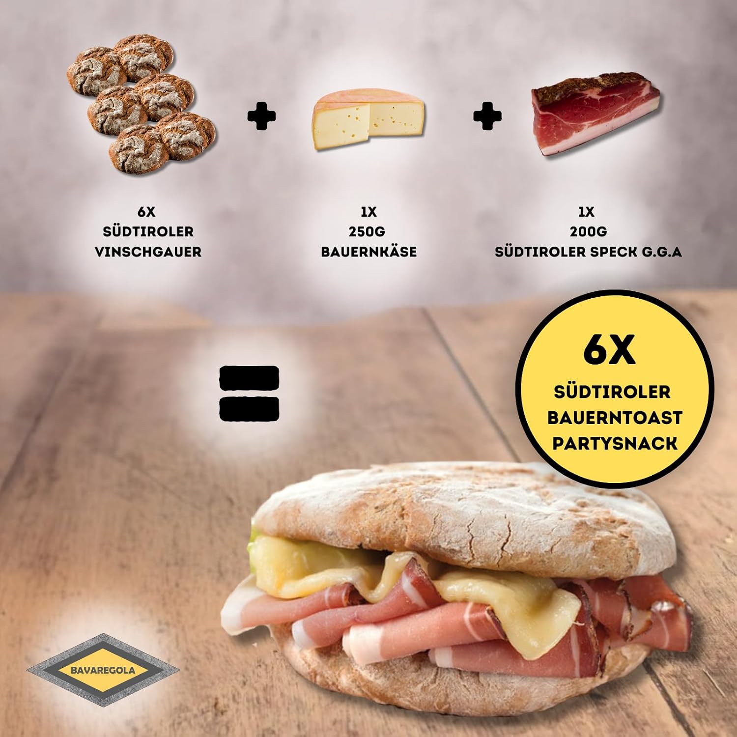 BAVAREGOLA South Tyrolean Farmer's Toast - Party Snack Set with 6 Vinschgau Breads, 200 g South Tyrolean Bacon PGI & 250 g Farmer's Cheese - Original South Tyrolean Specialities for Connoisseurs – Bild 2
