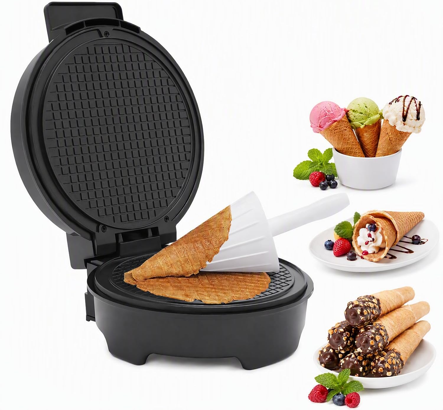Electric Waffle Cone Maker, 1200 W 220-240 V Waffle Iron, Round Ice Cone Maker, Ice Cake Iron, Commercial Waffle Bag Machine for Ice Cream Cones, Egg Bags, Waffle Bags
