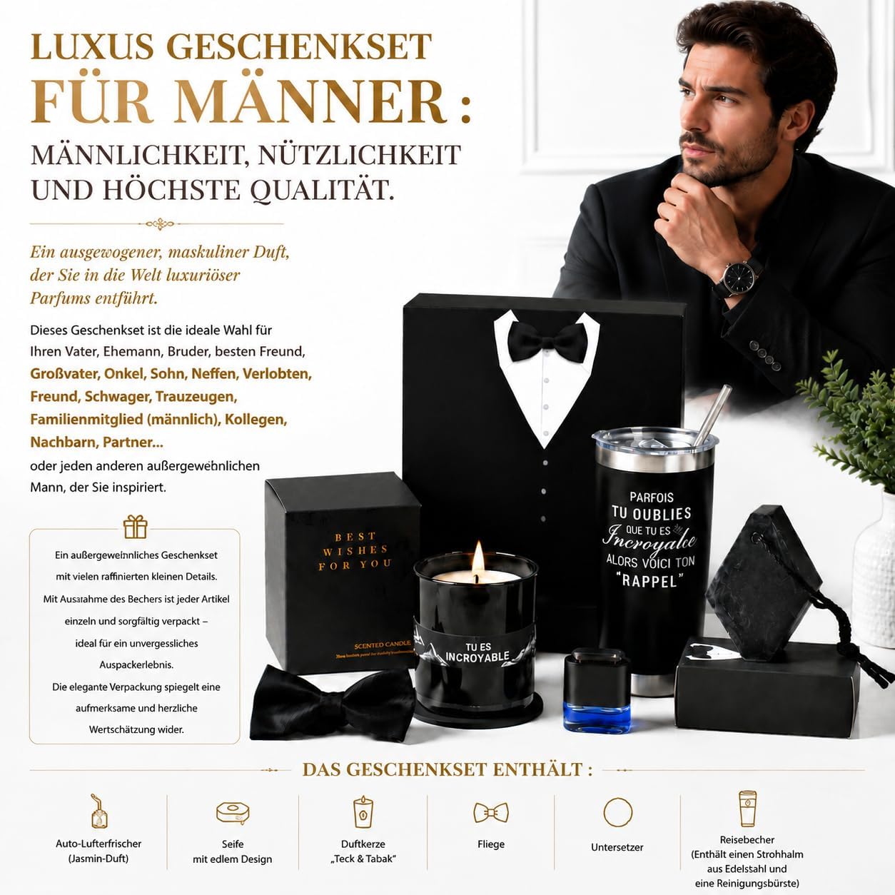 Gift for Men - Luxury Men's Gift Set with Mug, Scented Candle - Birthday Gift for Dad, Boyfriend, Husband, Brother – Bild 2