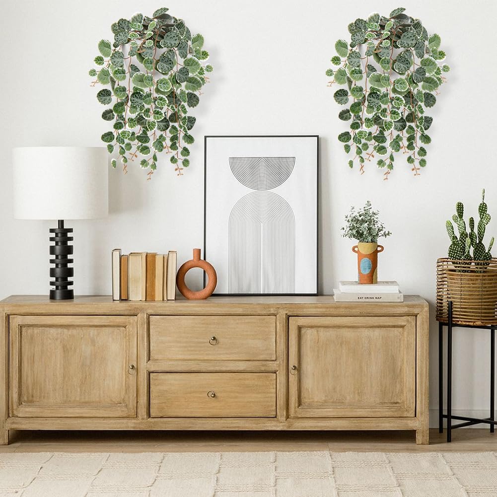 Artificial Plants Hanging 44 cm, Decorative Plants Artificial Plants in Plastic Pot, Artificial Plants Like Real, Green Artificial Plant Hanging Eucalyptus, Plastic Plants of Heart Leaf for Living Room Office Decoration – Bild 3