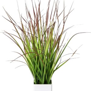 Artificial Grass Bush Green/Red 46 cm in White Square Pot I Lifelike Artificial Decorative Grass for Indoor I High-Quality & Decorative Plant I Artificial Plant in Pot