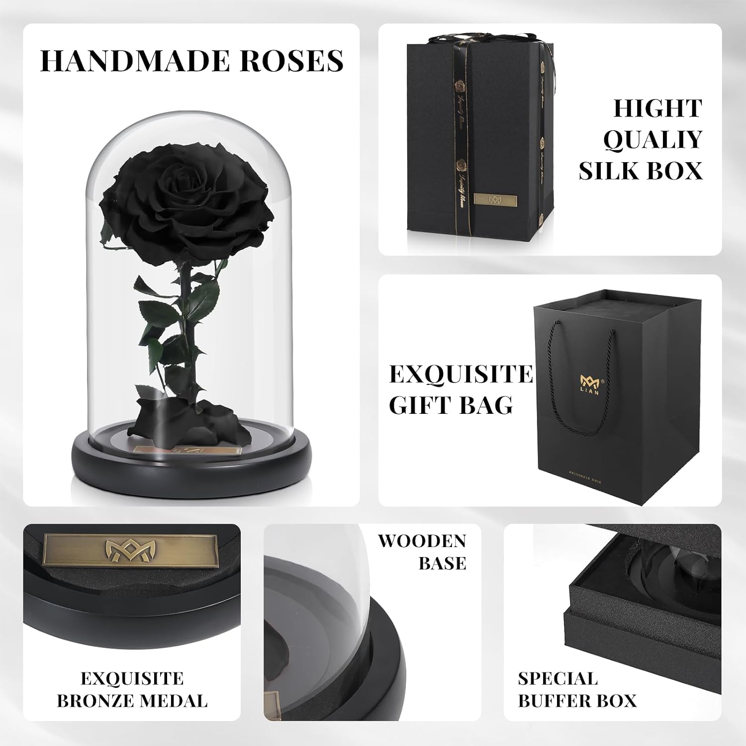 Lian Preserved Flower Real Rose in Glass Dome Gifts for Wife – Bild 4